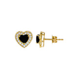 Heart Stud Push Back Earring Black Cubic Zirconia Yellow Gold 14k [E022-049]