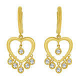 Adorable Dangling Heart Earring Cubic Zirconia Yellow Gold 14k [E027-004]