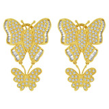 Large Fancy Dangling Butterfly Earring Cubic Zirconia Yellow Gold 14k [E028-005]