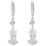 Cat Dangling Earring Cubic Zirconia White Gold 14k [E029-068]