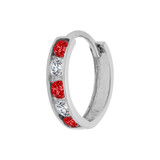 Mini Hoop Earring Red and White Cubic Zirconia White Gold 14k [E029-157]