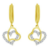 Dangling Double Heart Earring Cubic Zirconia Yellow Gold 14k [E030-018]