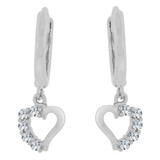 Dangling Heart Earring Cubic Zirconia White Gold 14k [E030-058]