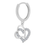 Dangling Double Heart Earring Cubic Zirconia White Gold 14k [E030-068]