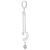 Crescent Moon Stars Dangling Earring Cubic Zirconia White Gold 14k [E033-065]