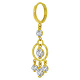 Dangling Round Shape Earring Cubic Zirconia Yellow Gold 14k [E035-014]