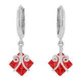 Dangling Red Princess Cut Create Gems Earring White Gold 14k [E037-053]