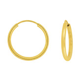 Round Hollow 1.5mm Tube Hoop Earring 15mm Diameter Endless Clasp Yellow Gold 14k [E050-002]