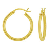 Round Hollow 2mm Tube Hoop Earring 20mm Inside Diameter Snap Clasp Yellow Gold 14k [E053-004]