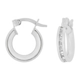 Round 3mm Wide Channel Set Created CZ Earring 8mm Inner Snap Down White Gold 14k [E056-051]