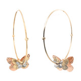 Butterflies Dangling Hoop Earring 40mm Inner Diameter Tricolor Gold 14k [E066-034]