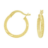 Sparkle Diacut Hollow Tube Hoop Earring 14mm Inner Diameter Yellow Gold 14k [E067-016]