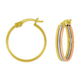 Hollow Tube Triple Hoop Earring 15mm Inner Diameter Tricolor Gold 14k [E071-008]