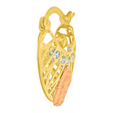 Virgin Guadalupe Religious Basket Hoop Earring Cubic Zirconia Yellow and Rose Gold 14k [E077-029]