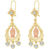 Filigree Virgin Guadalupe Chandelier Drop Earring Cubic Zirconia Yellow and Rose Gold 14k [E078-029]