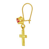 Religious Cross Drop Earring Red Cubic Zirconia Yellow Gold 14k [E078-061]