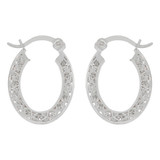 Small Flattened Oval Hoop Earring Cubic Zirconia 8mm Inner Diameter White Gold 14k [E085-057]