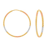 Facetted Tube Hoop Earring 30mm Inner Diameter Tricolor Gold 14k [E086-012]