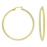 Fancy Diacut Tube Hoop Earring 40mm Inner Diameter Yellow Gold 14k [E087-012]