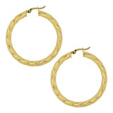 Fancy Swirl Twist Design Tube Hoop Earring 30mm Inner Diameter Yellow Gold 14k [E088-103]