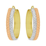 Fancy Diacut Hoop Earring 20mm Inner Diameter Tricolor Gold 14k [E089-003]