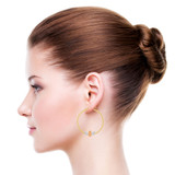 Tube Hoop Earring with Virgin Guadalupe 35mm Inner Diameter Tricolor Gold 14k [E090-011]