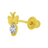 Butterfly Earring Cubic Zirconia Screw Back Yellow Gold 14k [E100-004]