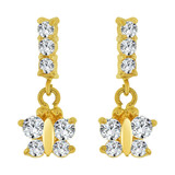 Butterfly Dangling Earring Cubic Zirconia Screw Back Yellow Gold 14k [E100-007]