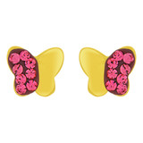 Enamel Butterfly Stud Screw Back Earring Cubic Zirconia Yellow Gold 14k [E100-018]