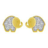 Elephant Stud Screw Back Earring Cubic Zirconia Yellow Gold 14k [E100-022]