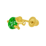 Elephant Stud Screw Back Earring Green Cubic Zirconia Yellow Gold 14k [E100-065]