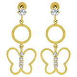 Butterfly Stud Screw Back Earring Cubic Zirconia Yellow Gold 14k [E101-005]