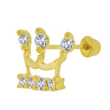 Tiara Crown Stud Earring Cubic Zirconia Yellow Gold 14k [E101-019]