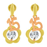 Quinceanera 15 Anos Heart Stud Screw Back Earring Yellow and Rose Gold 14k [E102-014]