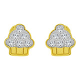 Cupcake Baby Stud Earring Cubic Zirconia Screw Back Yellow and Rose Gold 14k [E102-016]