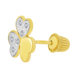 Clover Leaves Baby Stud Earring Cubic Zirconia Screw Back Yellow Gold 14k [E102-018]