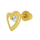 Heart Stud Screw Back Earring Cubic Zirconia Yellow Gold 14k [E104-204]