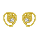 Heart Stud Screw Back Earring Cubic Zirconia Yellow Gold 14k [E104-704]