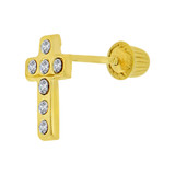 Cross Religious Screw Back Stud Earring Cubic Zirconia Yellow Gold 14k [E105-015]
