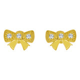 Bow Screw Back Stud Earring Cubic Zirconia Yellow Gold 14k [E105-016]