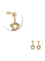 Star Design Dangling Cubic Zirconia Earring Screw Back Yellow Gold 14k [E106-004]