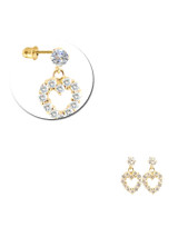 Heart Design Dangling Cubic Zirconia Earring Screw Back Yellow Gold 14k [E106-104]