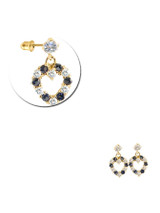 Heart Design Dangling Blue Cubic Zirconia Earring Screw Back Yellow Gold 14k [E106-109]