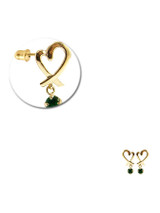 Heart Design Dangling Green Cubic Zirconia Earring Screw Back Yellow Gold 14k [E106-205]
