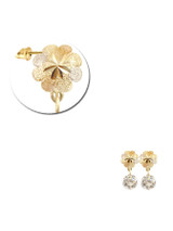 Star Design Stud Cubic Zirconia Earring Screw Back Tricolor Gold 14k [E107-009]