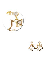 Star Design Stud Cubic Zirconia Earring Screw Back Yellow Gold 14k [E107-014]