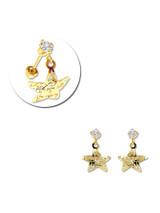 Star Design Stud Cubic Zirconia Earring Screw Back Yellow Gold 14k [E107-015]