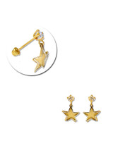 Star Dangling Stud Screw Back Earring Cubic Zirconia Yellow and White Gold 14k [E107-017]