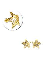 Star Stud Earring Screw Back Sparkling Diacut Yellow Gold 14k [E107-018]
