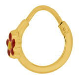 Hoop Earring Flower Red Enamel Endless Clasps 13mm Diameter Yellow Gold 14k [E107-101]